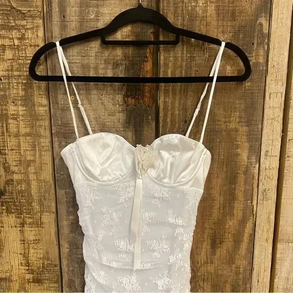 NWT Majorelle Leonie Gown White lace maxi rosette ruched bodycon slip Revolve M - Picture 6 of 8